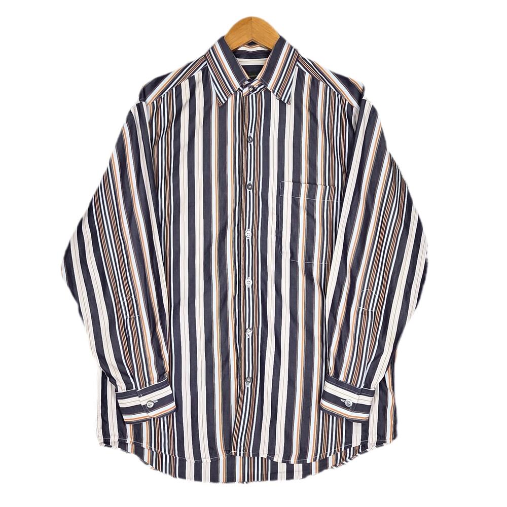 ERMENEGILDO ZEGNA 100% COTTON STRIPED BUTTON‑DOWN SHIRT – MADE IN ITALY – SIZE M